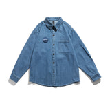 Men Shacket Long Sleeve Autumn Shirt Autumn Shirt Japanese Style Youth Fashion Loose Comfortable Vertical Striped Denim Shirt