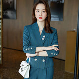 Women Pants Suit Uniform Designs Formal Style Office Lady Bussiness Attire Short Fashion Slim Fit Small Suit Jacket Striped