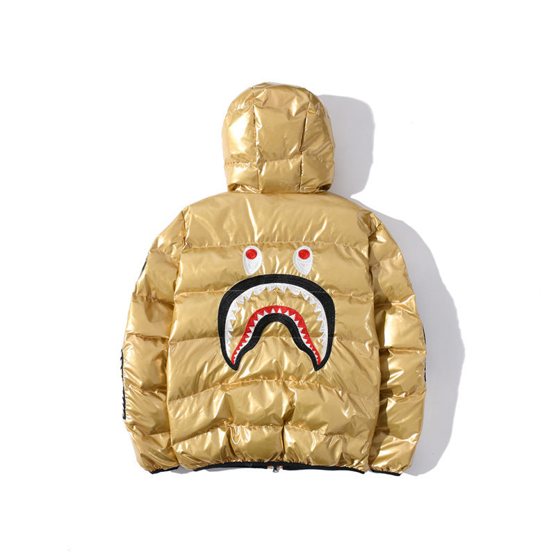 A Bath Ape Shark Head Badge Embroidery Cotton-Padded Coat Warm down Cotton Jacket Men and Women