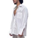 Rave Outfits Men Shirt Spring Leisure White Coat Slim Fit Fashion Sexy Shirt Men