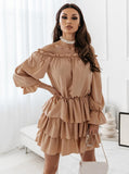 Red Peasant Dress Autumn Solid Color off-Shoulder Irregular Dress