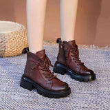 Coachella Cowboy Boots Vintage Low-Cut Lace Up Chunky Heel Autumn and Winter Leather Ankle Boots