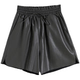 Leather Shorts Autumn and Winter Loose Wide Leg Slimming High Waist Leather Shorts