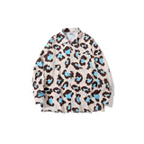 Mens Fall Outfits Loose Cartoon Leopard-Print Long-Sleeved Shirt Casual Top