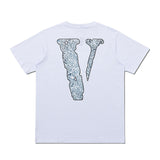 Vlone T shirt Pop Smoke Summer Rose Print Men's and Women's Short-Sleeved T-shirt