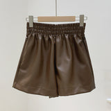 Leather Shorts Autumn and Winter Elastic Waist High Waist PU Leather Boot Pants Wide Leg Shorts