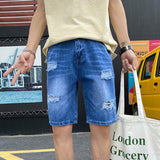 Men Distressed Jeans Man Ripped Jean Deconstructed Denim Pants Men Jean Short Man Denim Short Pant Summer Ripped Denim Shorts Men Loose Five-Point Pants Men Jeans Shorts