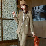 Women Pants Suit Uniform Designs Formal Style Office Lady Bussiness Attire Plaid Double Breasted Suit Female Fashionable Suit