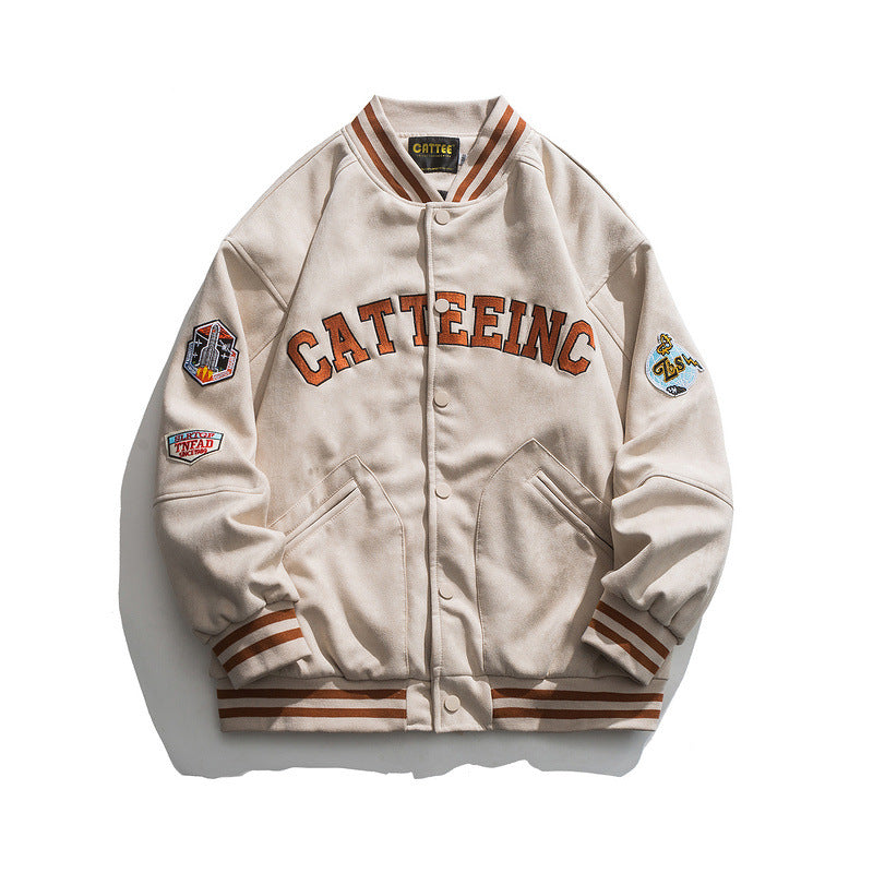 Men Fall Outfits Vintage Corduroy Embroidered Baseball Uniform Jacket Loose Couple Jacket