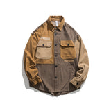 Men Shacket Long Sleeve Autumn Shirt Autumn Leisure Simple Color Stitching Turnover Neck Embroidered Jacket