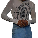 Rave Outfits Men Long Sleeve Shirt Sexy Slim Bottoming Shirt Long Sleeve Top Printed T-shirt