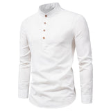 Men Spring Shirts Casual Women Tops Fall Men's Linen Shirt Casual Small Stand Collar Cotton Linen Long Sleeve Blouse Solid Color Shirt