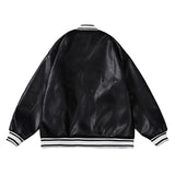 Two Tone Leather Jacket Letter Embroidered Long Sleeve Baggy Coat Men's and Women's Leather Baseball Uniform