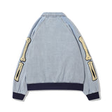 Men Fall Outfits Hip Hop Loose Flocking Embroidered Baseball Uniform Denim Jacket Coat
