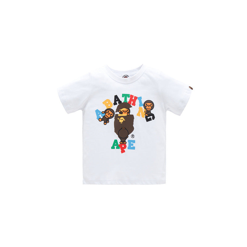 A Ape Print for Kids T Shirt Short Sleeve Letter Little Monkey T-shirt Hip Hop