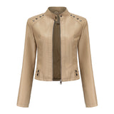 Hot Pink Motorcycle Jacket Rivet Leather Women's Short Spring and Autumn Jacket Long Sleeve Women's Coat