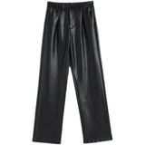 Faux Leather Pants Fall/Winter Wide-Leg Leather Pants Women's Casual Loose Straight Long Pants High-Waisted Trousers Suit Pants