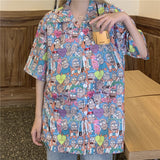 Harajuku Clothing for men Casual Shirts Printed Shirt Retro Loose Short Sleeve Top Print