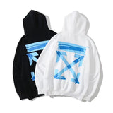 Autumn And Winter Blue Strip Arrow Pattern Velvet Padded Hooded Sweatshirt Men And Women Same Style
