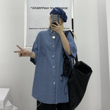 Harajuku Clothing Men's Casual Shirts Summer Workwear Denim Short-Sleeved Shirt for Men