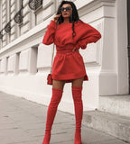 Red Peasant Dress Autumn Women's Sexy round Neck Long-Sleeved Sweater Loose Dress for Women
