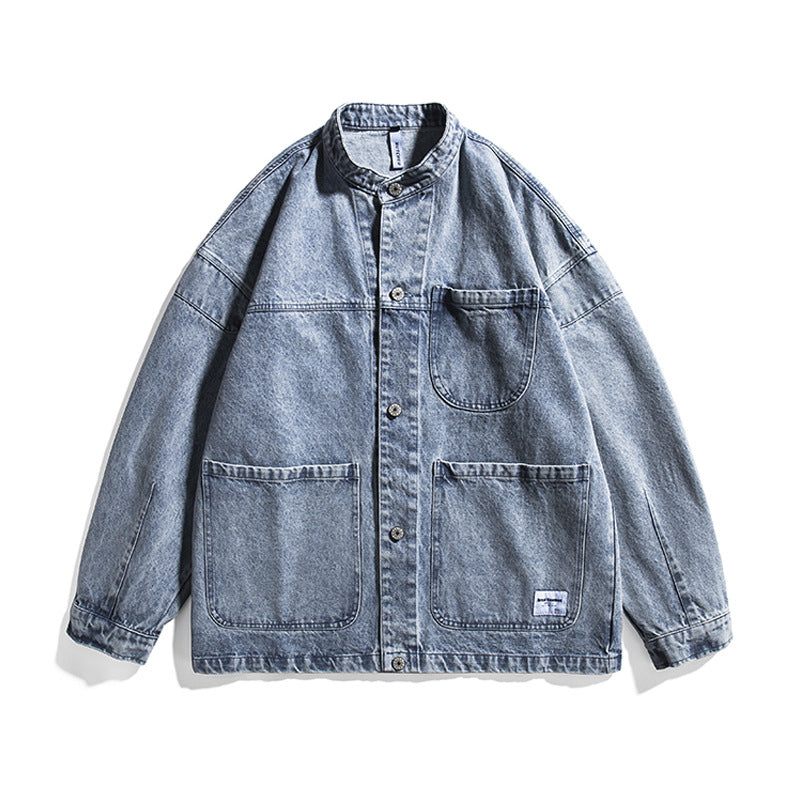 Men's Denim Jacket Men's Spring Loose plus Size Retro Sports Baseball Uniform Men Trendy Coat Men's Shirt Men Shacket Men Jacket
