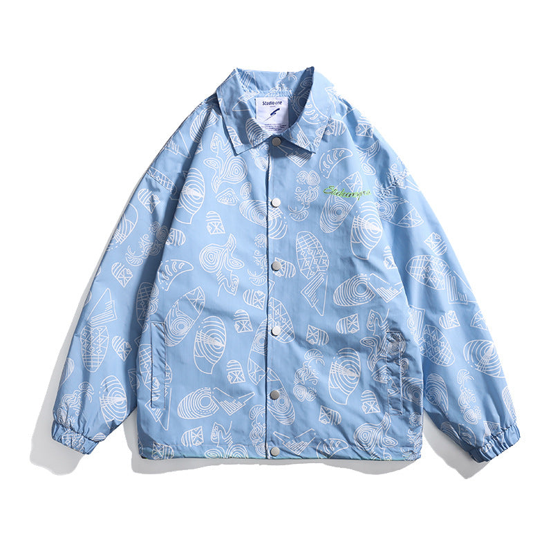 Spring plus Size Retro Sports Printed Lapel Jacket Men's Neutral Couple Top Trendy Men Jacket