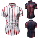 Men Shirt Fashion Slim Fit Shirt Short Sleeve Shirt Large Size Casual Top Summer Men's Casual Short Sleeve Shirt Business Striped Slim Shirt