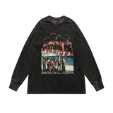 Mens Fall Outfits Punk Retro Flame Love Long Sleeve T-shirt Hip Hop Distressed Loose Oversize Sweater