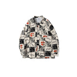 Mens Fall Outfits Loose Cartoon Leopard-Print Long-Sleeved Shirt Casual Top