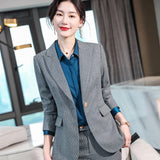 Women Pants Suit Uniform Designs Formal Style Office Lady Bussiness Attire Plaid Fall Winter Fashion Work Two-Piece Set