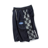 Mens Jean Shorts Fashion Brand Plaid Stitching Denim Shorts Street Fashion Loose Casual Shorts Summer Straight Short Pants