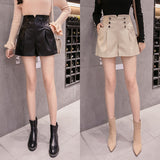 Leather Shorts Casual PU Leather High Waist Wide Leg Outerwear Women A- line Bootcut Pants