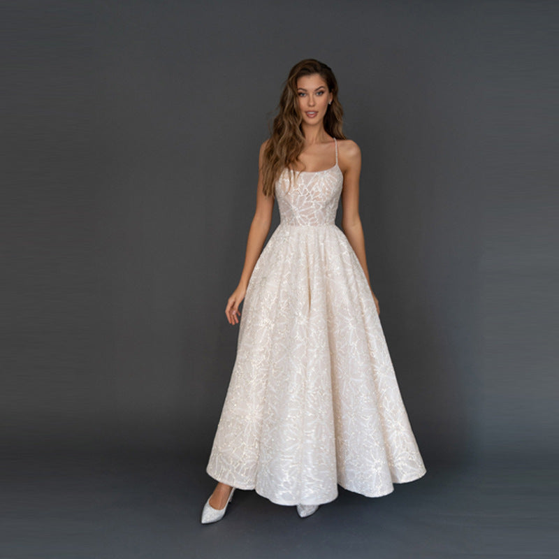 Bohemian Chic Wedding Dress Summer Sleeveless Strap Dress Slim Fit Backless Dress