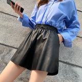 Leather Shorts Autumn and Winter Loose Wide Leg Slimming High Waist Leather Shorts