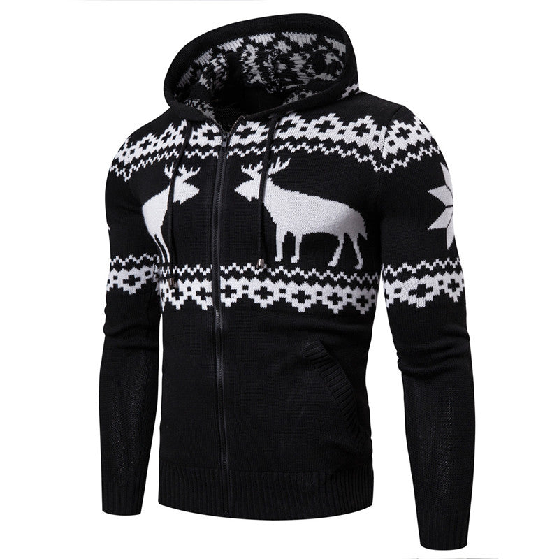 Men's Zipper Hooded Christmas Sweater Knitwear Fashion Casual Jacket Men Cardigan Sweater