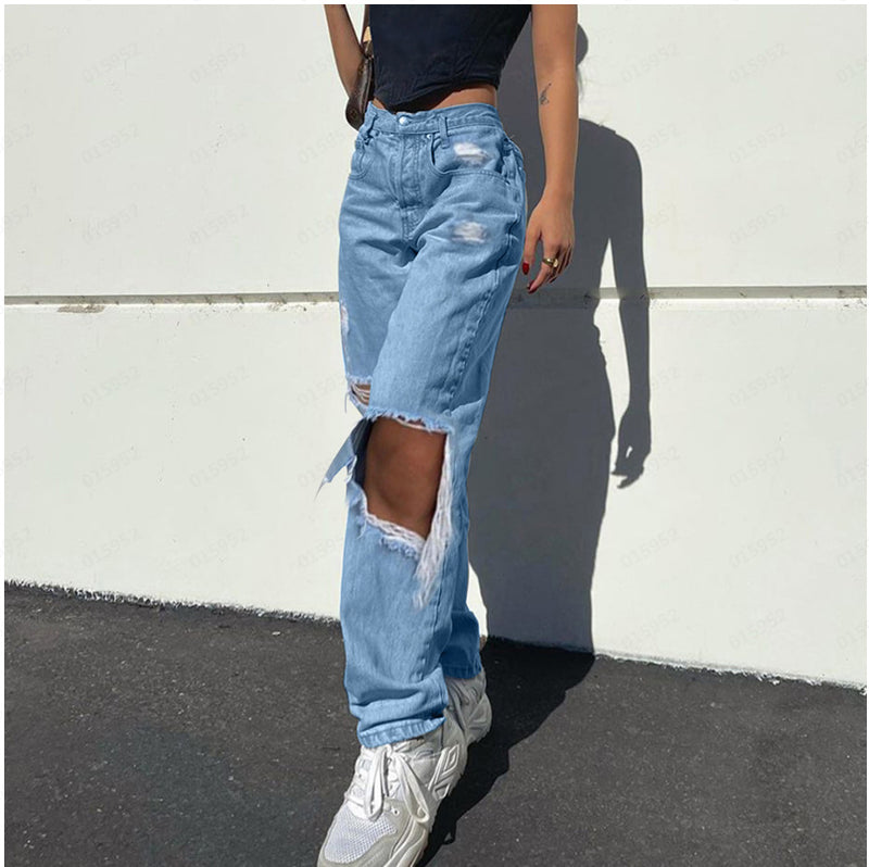100 Cotton Jeans Women Denim with Hole Trousers