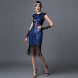 Flapper Dress Gatsby Costume Sequined Vintage Dress Ball Party Gown round Neck