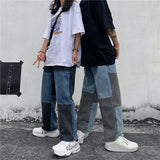 Harajuku Clothing Straight Leg Pant Baggy Pants Men and Women Hip Hop Color Matching Jeans Men and Women Straight-Leg Trousers