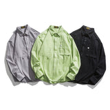 Men Shacket Long Sleeve Autumn Shirt Autumn Solid Color Loose Shirt