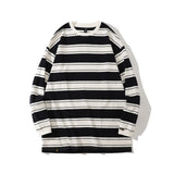 Men Fall Outfits Round Neck Long Sleeve T-shirt Spring and Autumn Stripes Bottoming Shirt