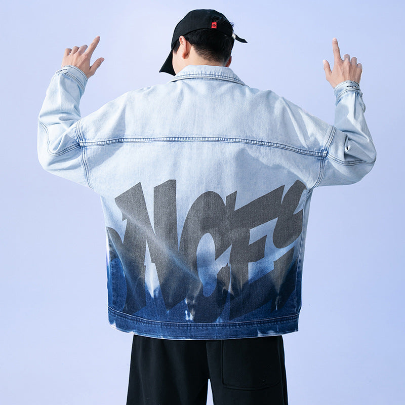 Spring Denim Jacket Men's Plus Size Loose Top Plus Size Casual Men Denim Jacket