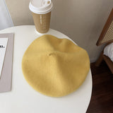 Beret Hat Pure Color Wool Women's Autumn and Winter Painter Cap Retro