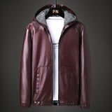 80's Leather Jacket Autumn and Winter PU Leather Fashionable Casual Hooded Simple Leather Jacket for Men