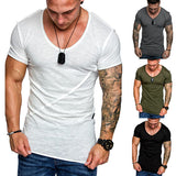 Men Tshirt Casual plus Size Top AliExpress 2021 Spring and Summer Foreign Trade New Men's Slanted Stripe Stitching Hem Small Leather Tag Design V-neck Short Sleeve T-shirt
