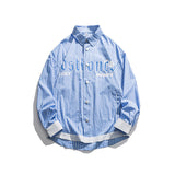 Men Shacket Long Sleeve Autumn Shirt Autumn Letter Print Color Contrast Patchwork Youth Fashion Shirt