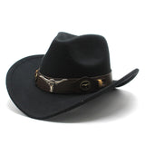 Wester Hats Top Hat Ethnic Style Cow Label Top Hat Rolled Brim Retro Woolen Felt Hat