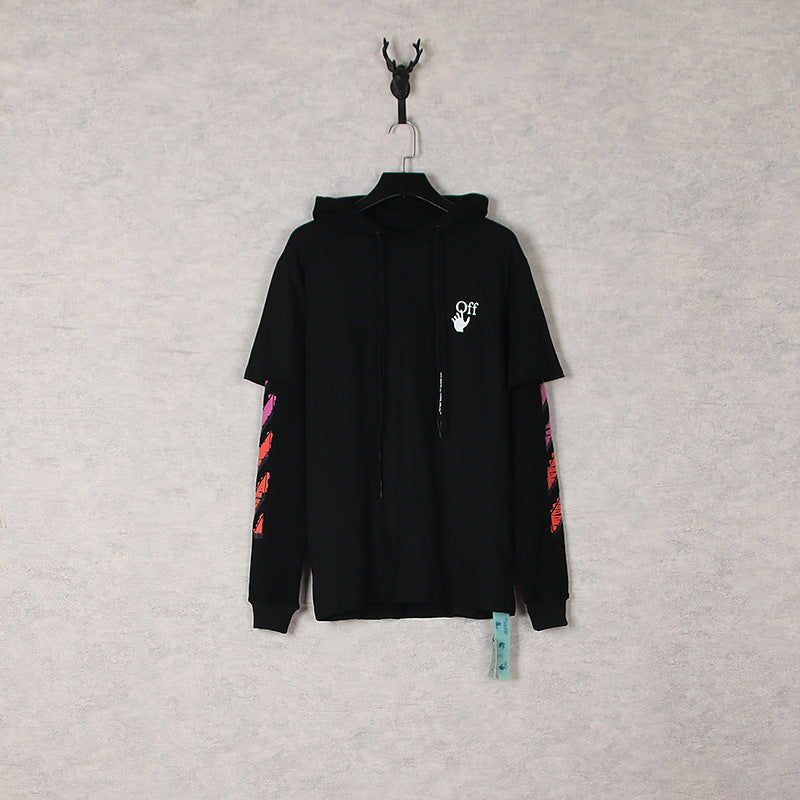 Autumn And Winter Pink Gradient Arrow Hooded Fake Two Pieces Sweater For Men And Women