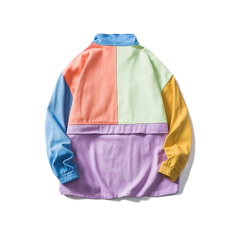 Menswear Fashion Brand Couple Workwear Jacket Men's Color Stitching Stand-Collar Jacket Male Student plus Size Retro Sports All-Match Jacket Men Shacket Men Jacket