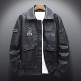 Hand Painted Leather Jackets Spring and Autumn Scorpion Embroidered Men's Leather Jacket Lapel Air Force Pilot PU Leather Motorcycle Jacket